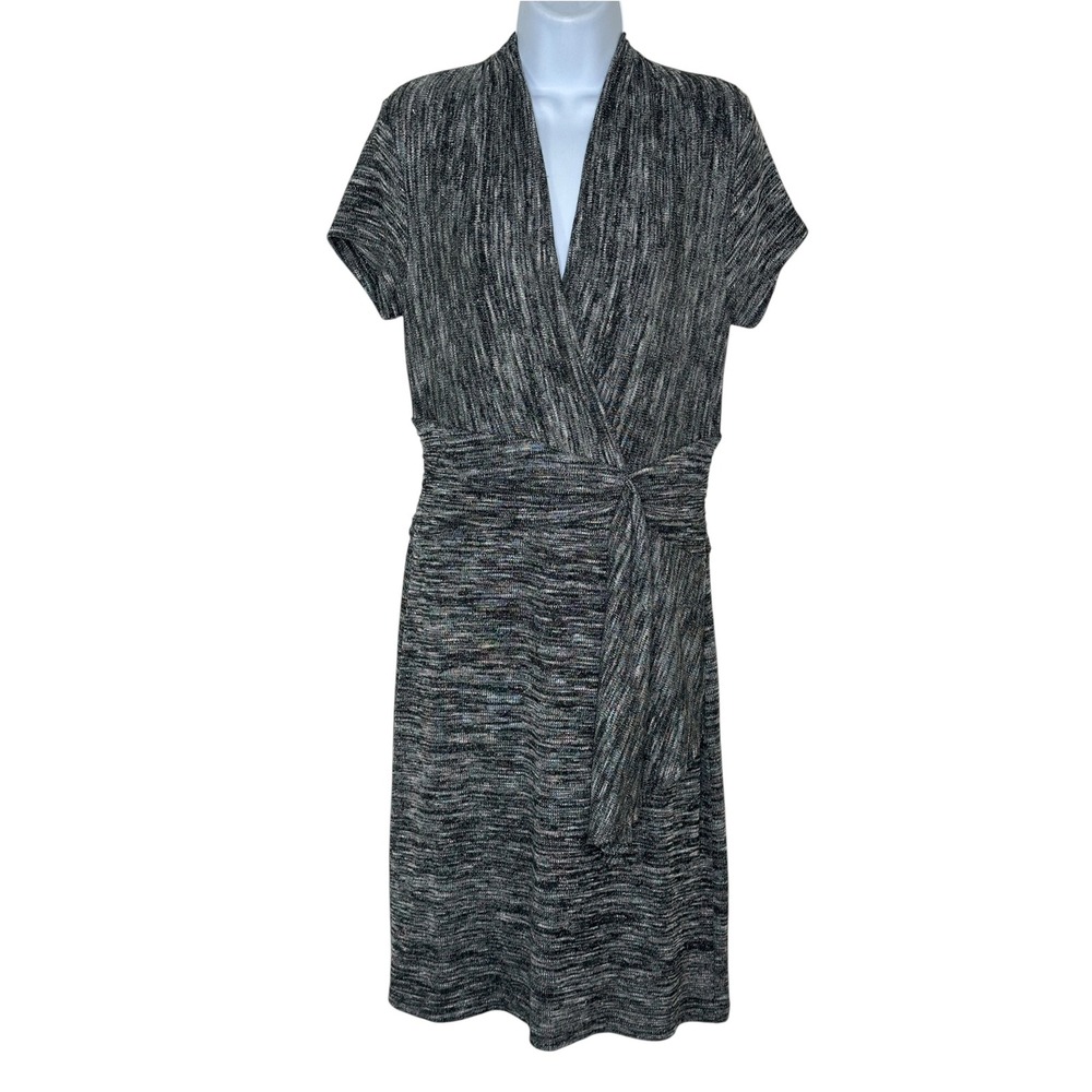 Maeve Anthropologie Dress Medium Black White Space Dye Faux Wrap Knit Dress